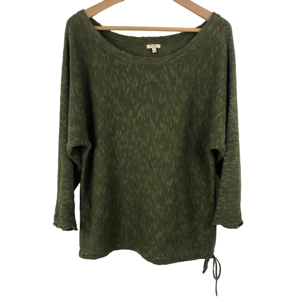 Project Womens Size Small Green Long Sleeve Pullover Sweater Tie Hem Bow Accent